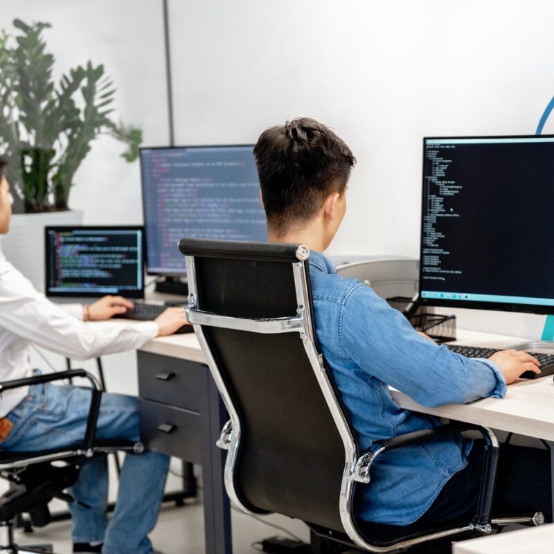 people using computers at work