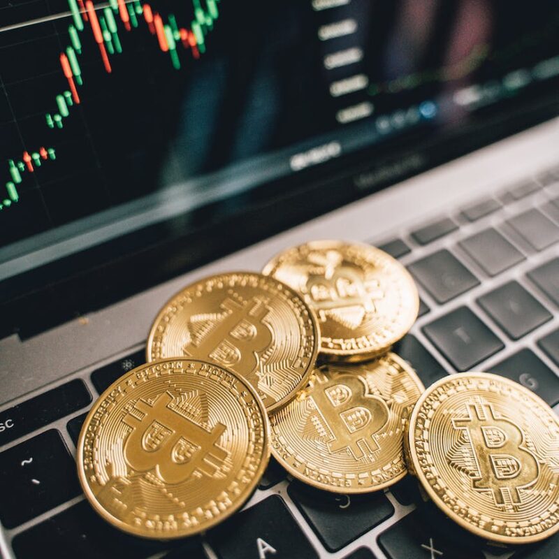 gold coins on the laptop